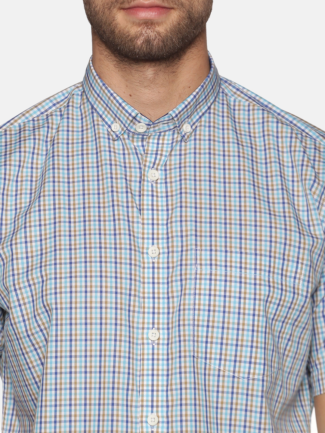 Don Vino Men's Light Blue Checkered Half Sleeve Shirt