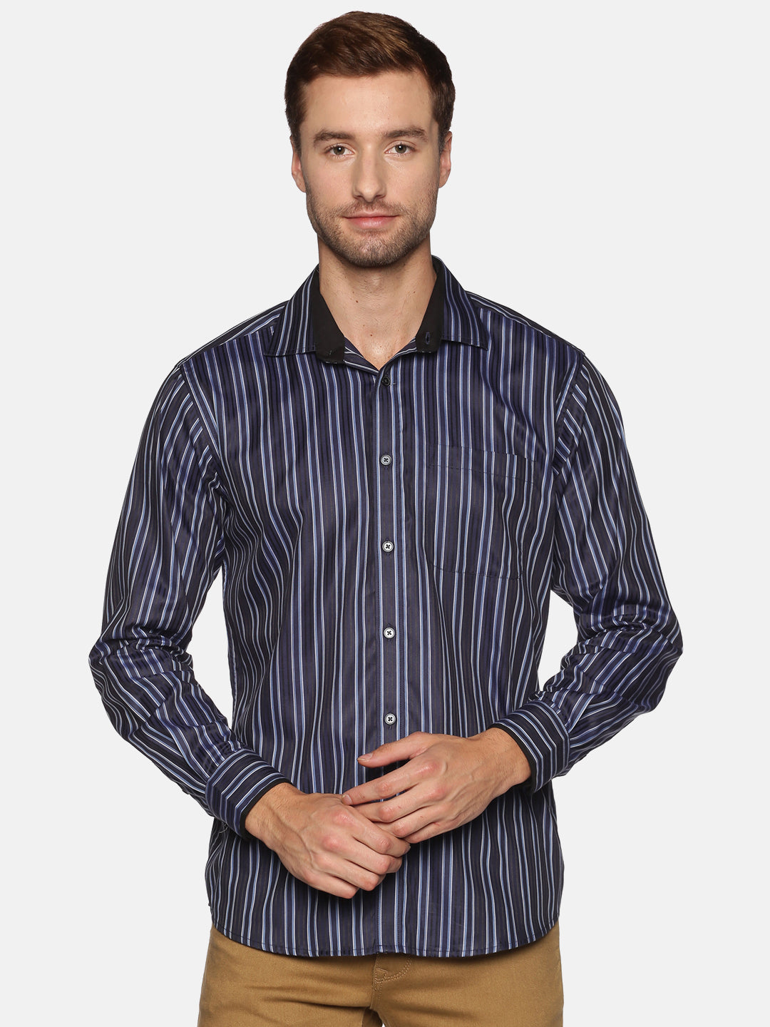 Don Vino Men's Blue Stripes Full Sleeve Shirt