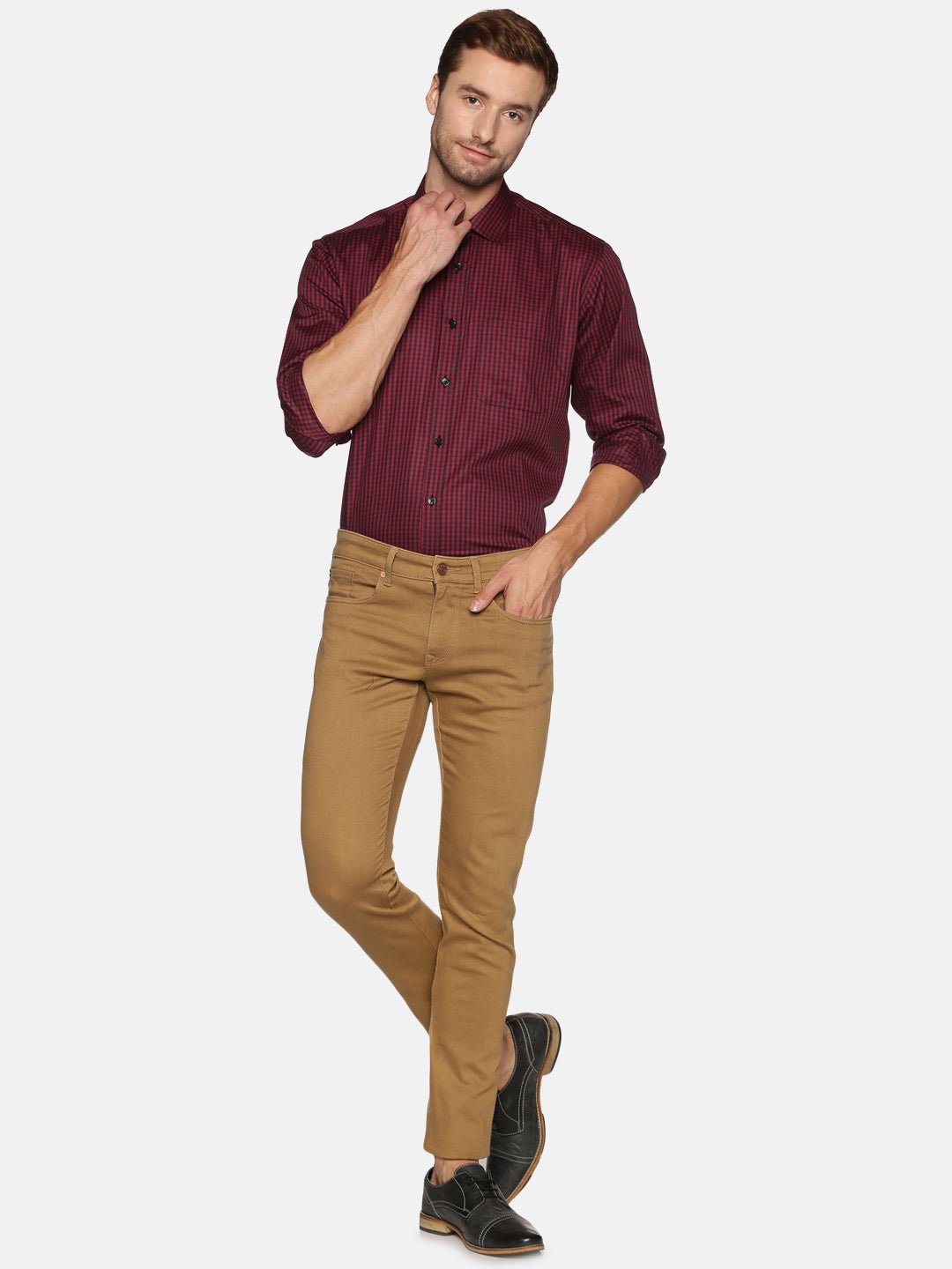 Men Maroon Regular Fit Full Sleeve Strip Cotton Formal Shirt