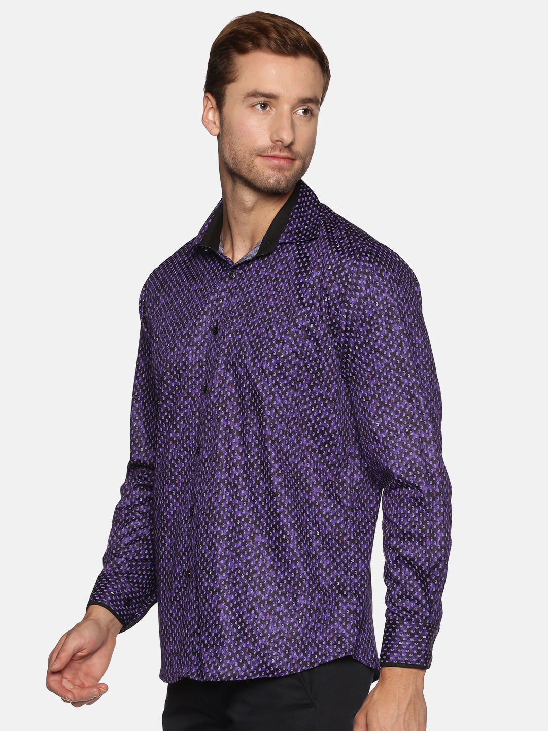 Don Vino Men's Purple Printed Full Sleeve Shirt