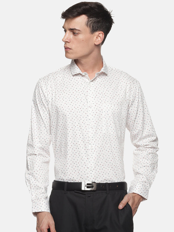 Men White Regular Fit Full Sleeve Printed Formal Shirt