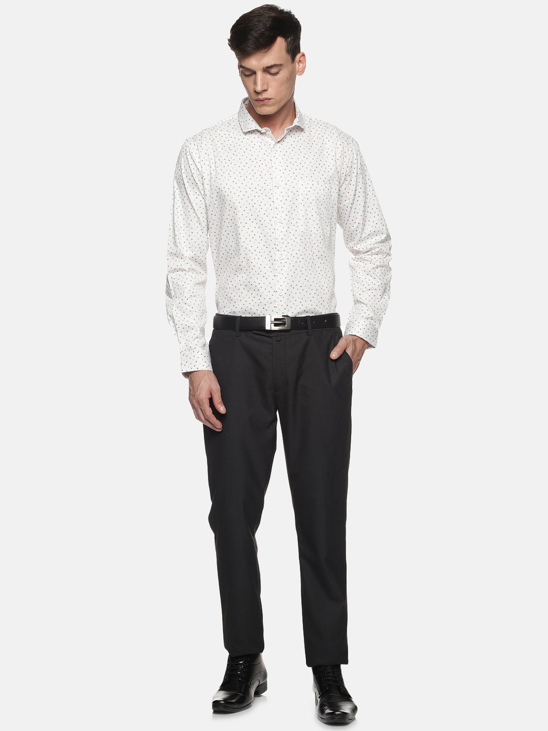 Men White Regular Fit Full Sleeve Printed Formal Shirt