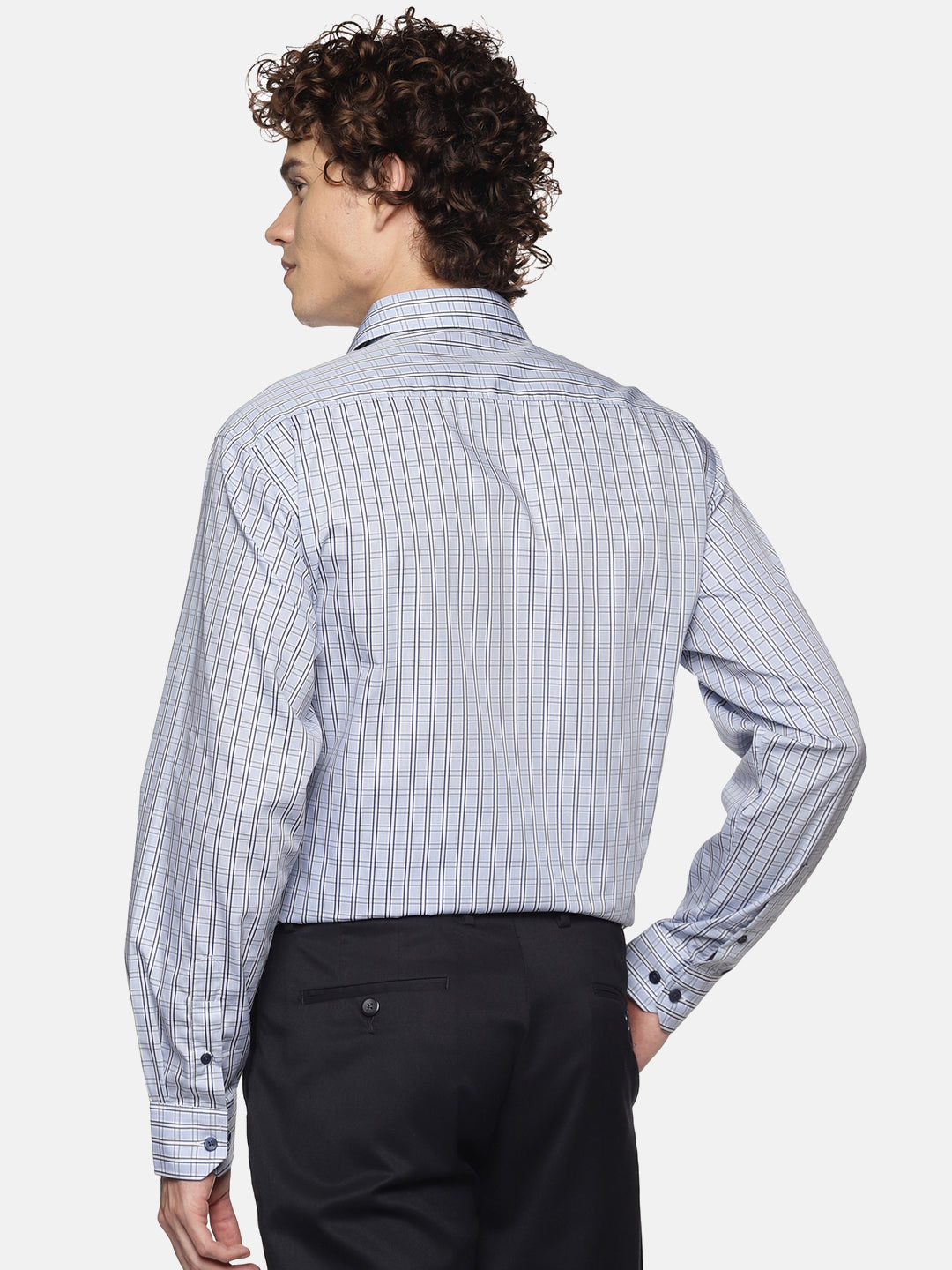 Men Blue Checkered Regular Fit Full Sleeve Cotton Formal Shirt