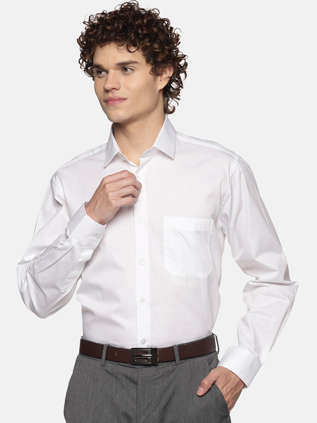 Men White Regular Fit Full Sleeve Cotton Solid Formal Shirt