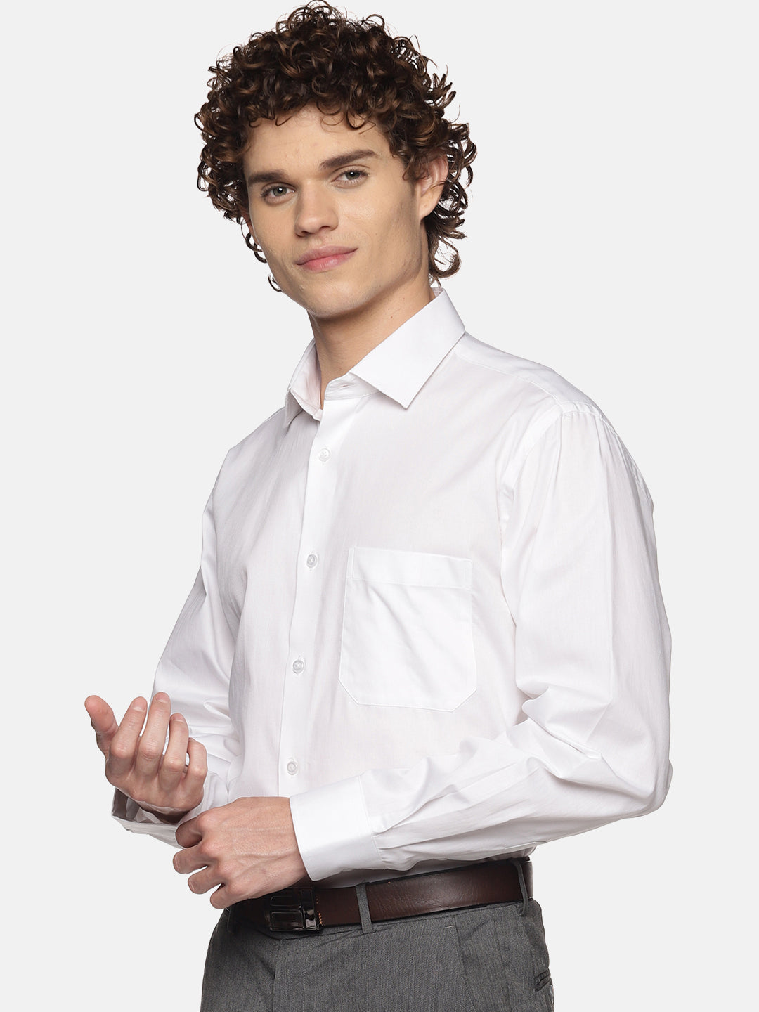 Men White Regular Fit Full Sleeve Cotton Solid Formal Shirt