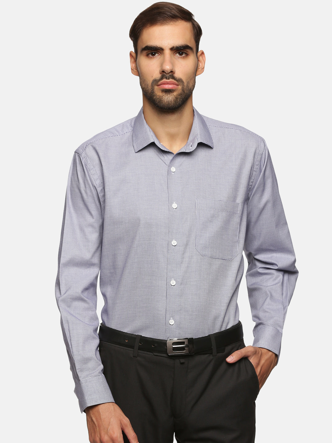 Men Blue Checkered Regular Fit Full Sleeve Formal Shirt