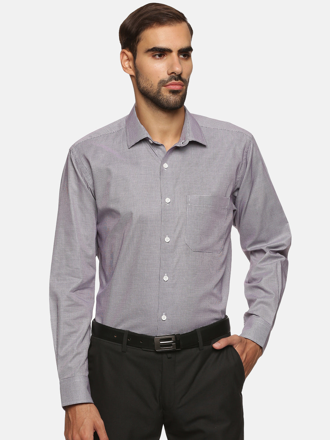 Men Purple Checkered Regular Fit Full Sleeve Formal Shirt