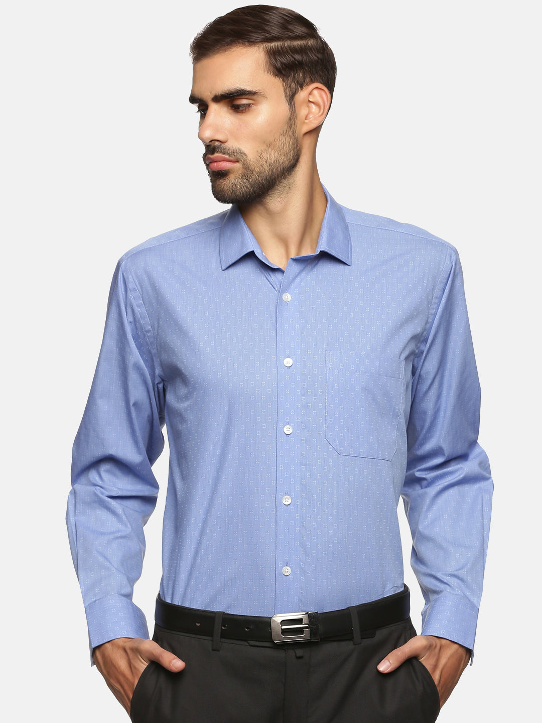 Men Blue Printed Regular Fit Full Sleeve Formal Shirt