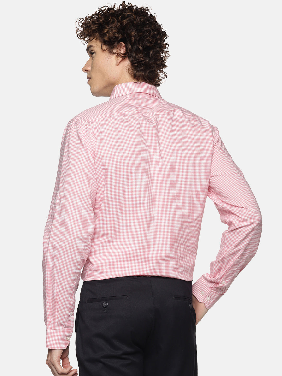 Men Pink Checkered Slim Fit Full Sleeve Cotton Formal Shirt