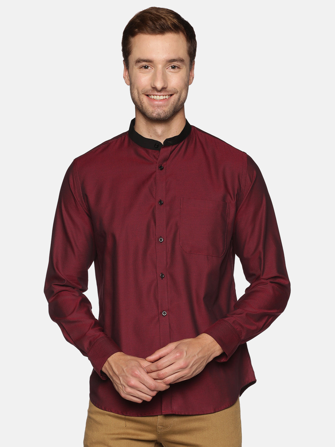 Don Vino Men's Maroon Solid Full Sleeve Formal Shirts