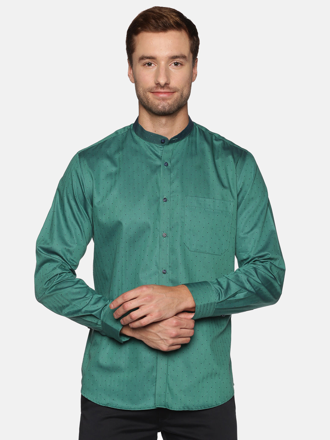 Don Vino Men's Green Dot Printed Full Sleeve Casual Shirt