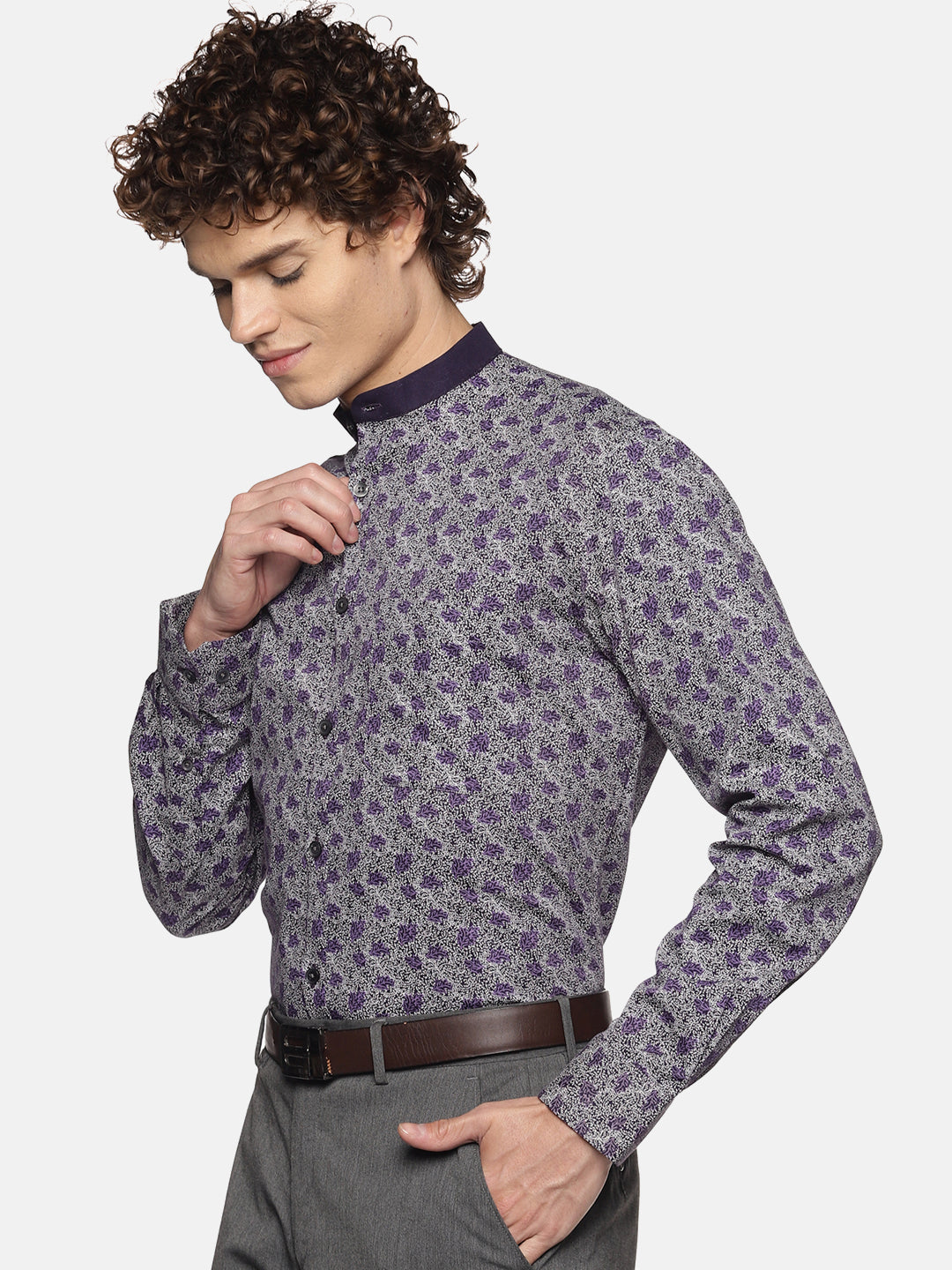 Don Vino Men's Purple Printed Full Sleeve Casual Shirt
