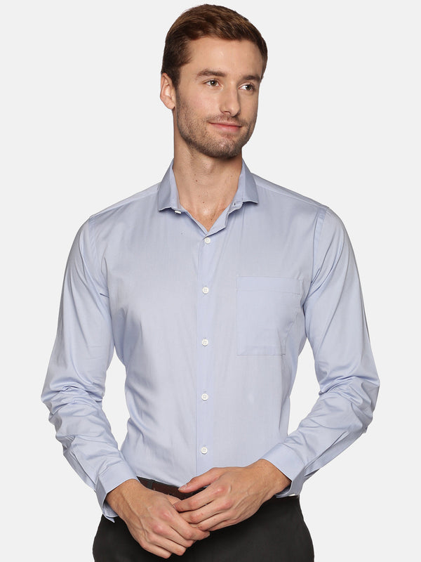 Men Light Blue Slim Fit Full Sleeve Solid Cotton Formal Shirt