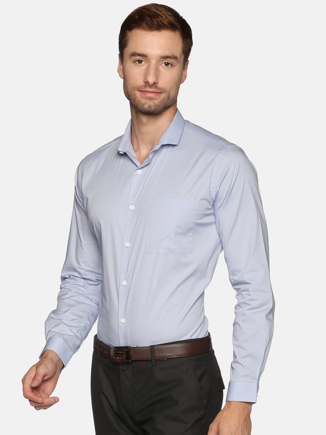 Men Light Blue Slim Fit Full Sleeve Solid Cotton Formal Shirt