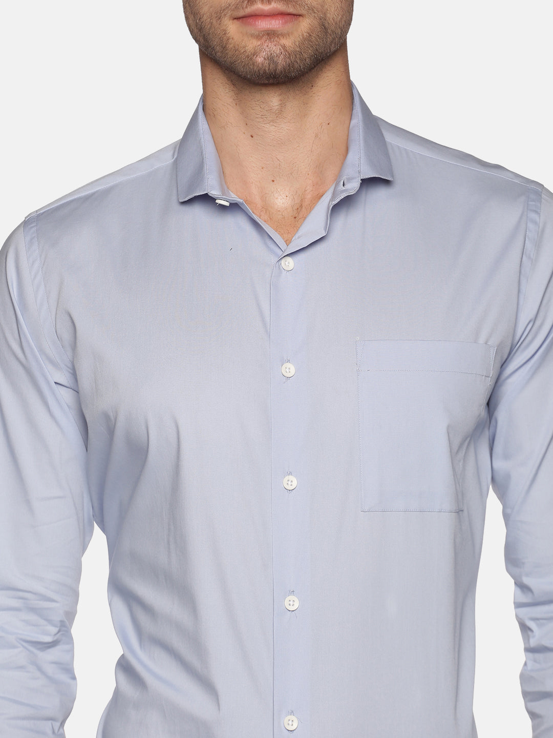 Men Light Blue Slim Fit Full Sleeve Solid Cotton Formal Shirt