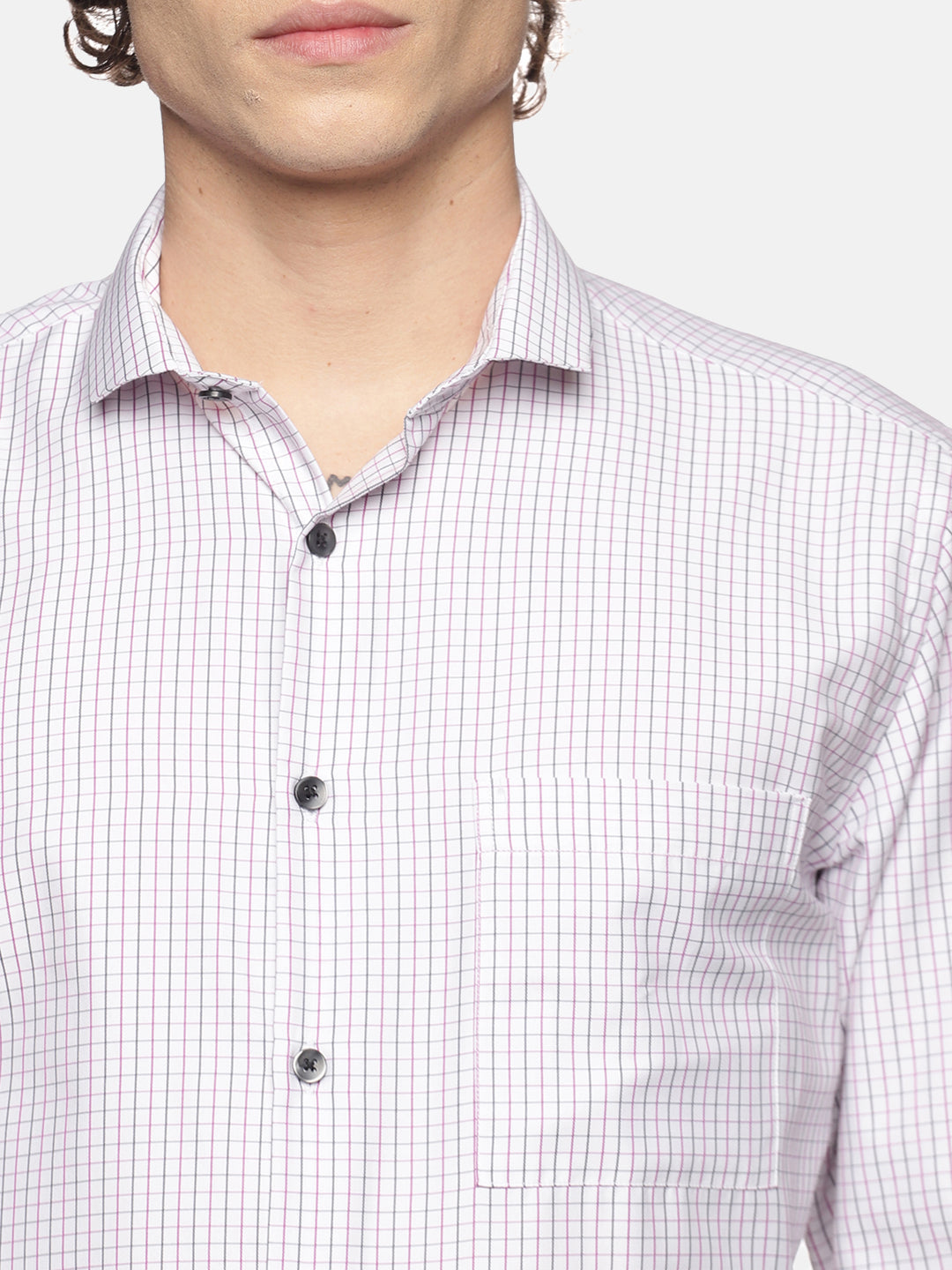 Men White Checkered Slim Fit Full Sleeve Cotton Formal Shirt