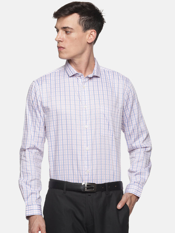 Men White Checkered Slim Fit Full Sleeve Formal Shirt