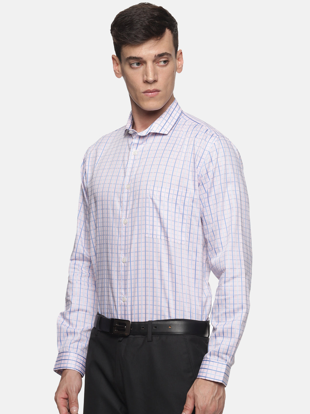 Men White Checkered Slim Fit Full Sleeve Formal Shirt