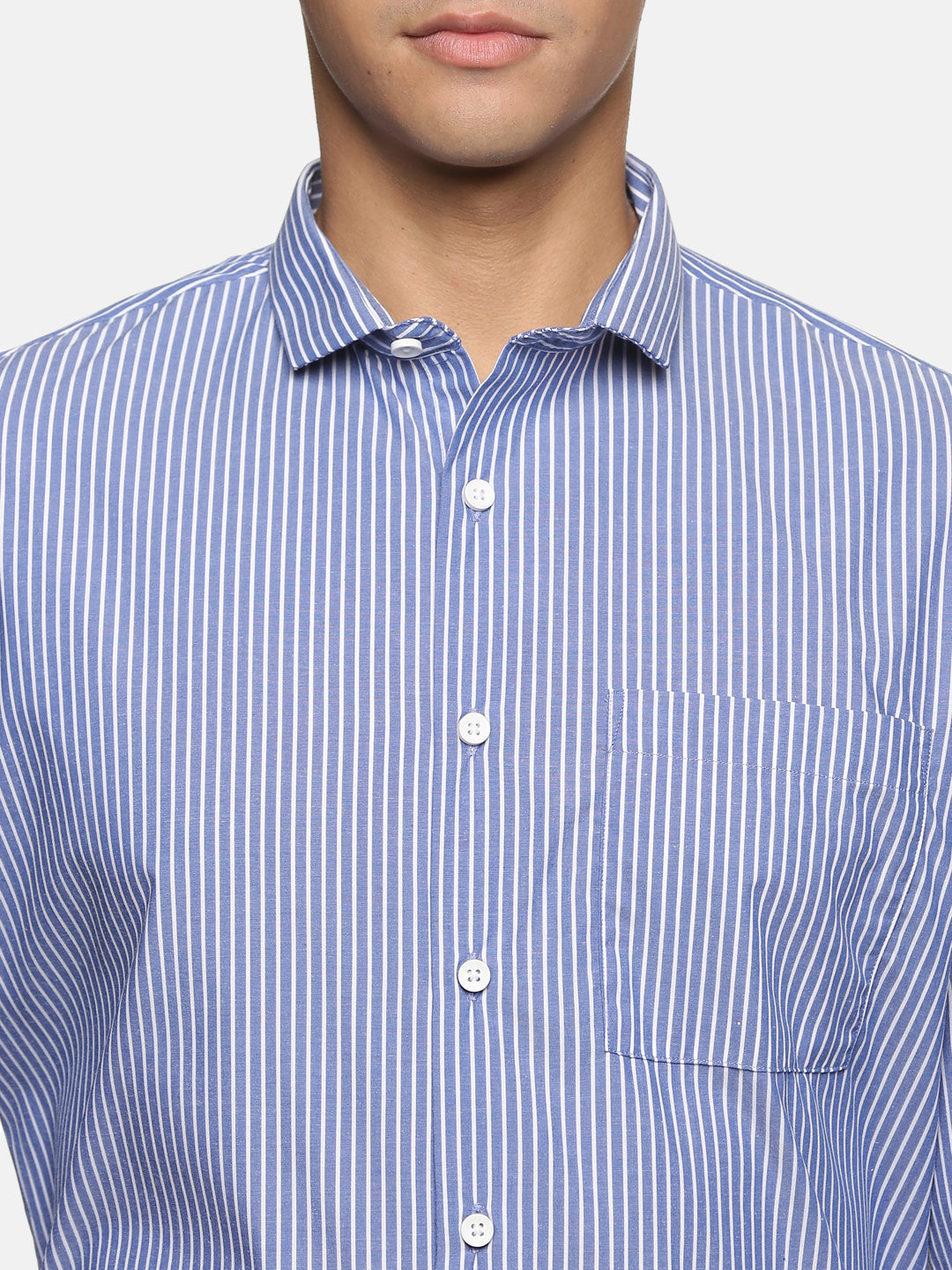 Men Blue Strip Slim Fit Full Sleeve Formal Shirt
