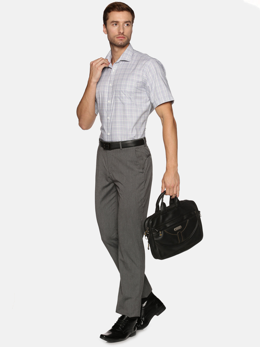 Men White Checkered Regular Fit Half Sleeve Cotton Formal Shirt