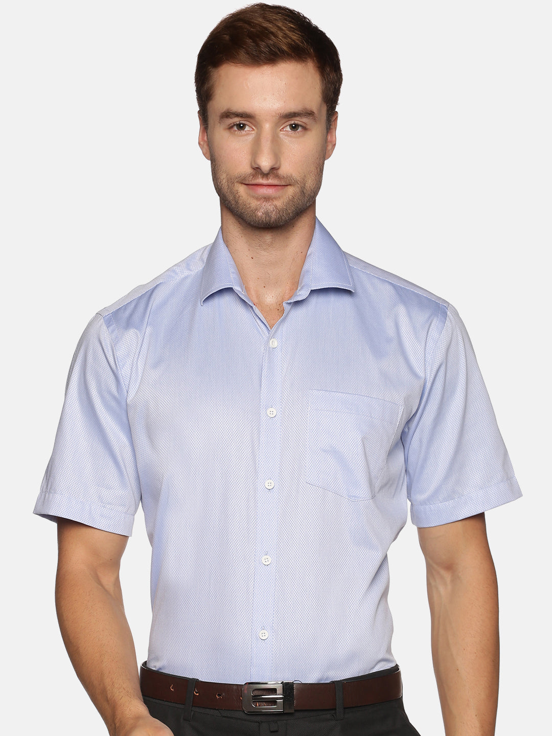 Men Blue Regular Fit Half Sleeve Cotton Solid Formal Shirt