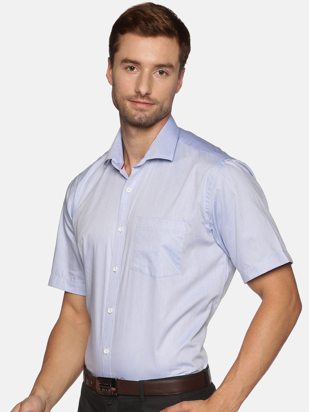 Men Blue Regular Fit Half Sleeve Cotton Solid Formal Shirt