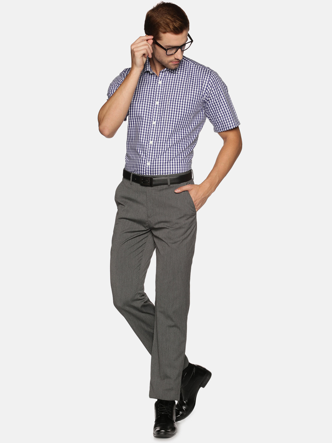 Men Blue Checkered Regular Fit Half Sleeve Cotton Formal Shirt