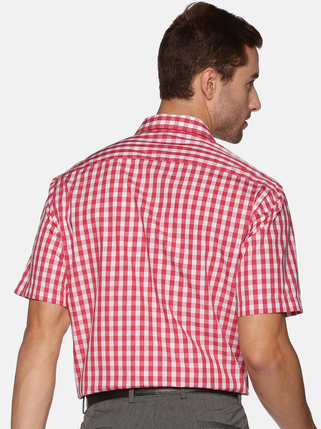Men Red Checkered Regular Fit Half Sleeve Cotton Formal Shirt
