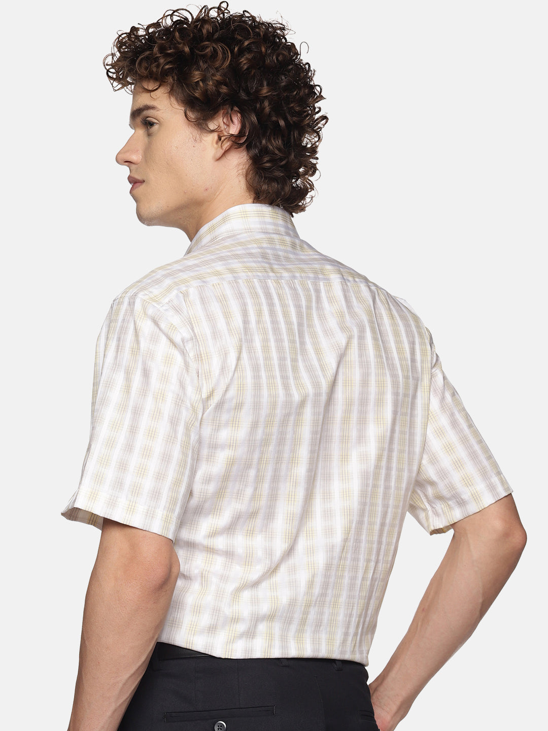 Men White Printed Regular Fit Half Sleeve Cotton Formal Shirt