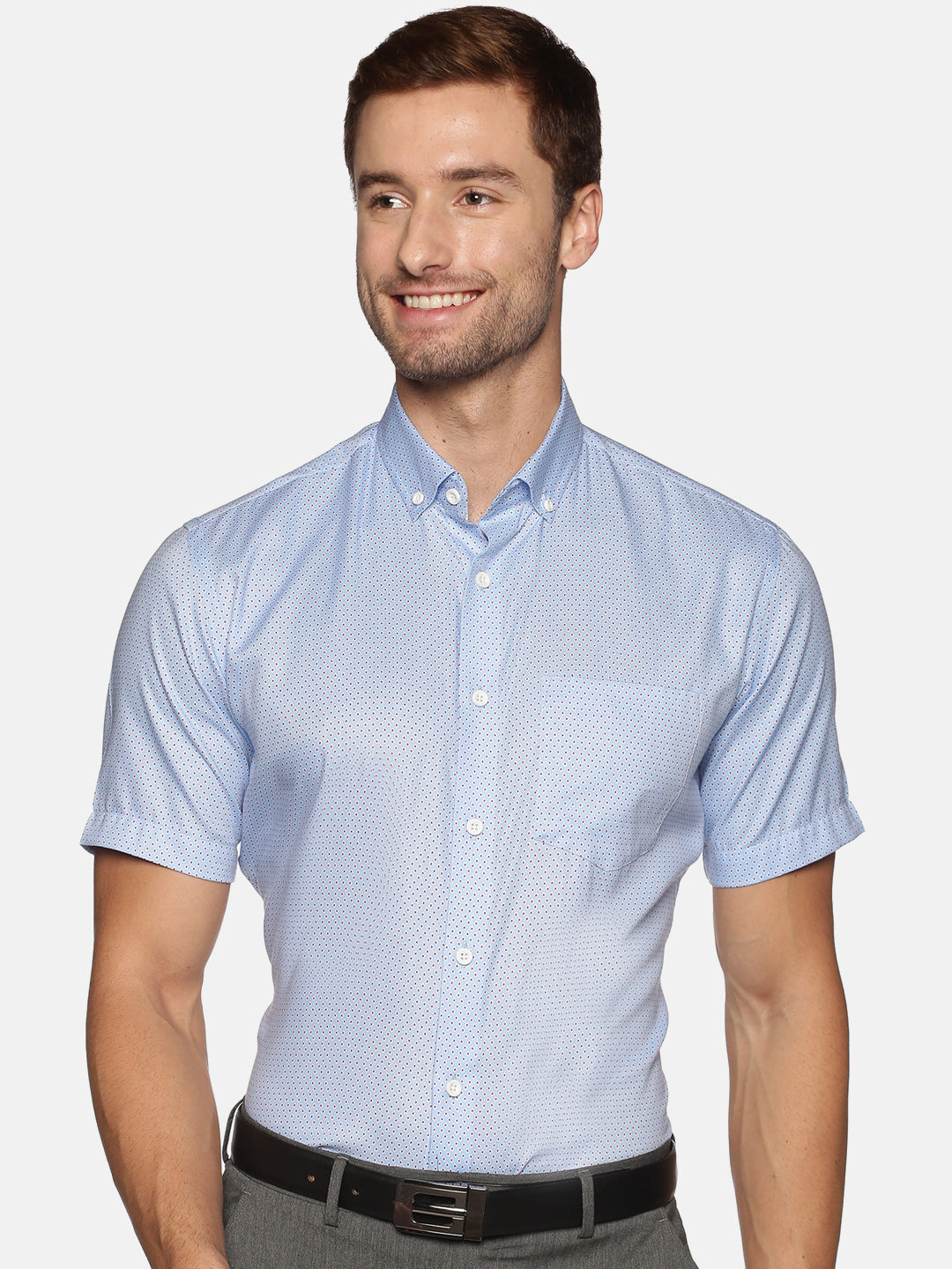 Men Light Blue Slim Fit Half Sleeve Cotton Formal Shirt