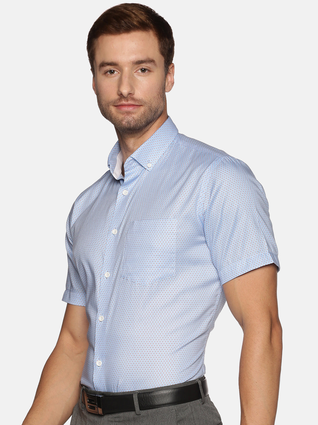 Men Light Blue Slim Fit Half Sleeve Cotton Formal Shirt