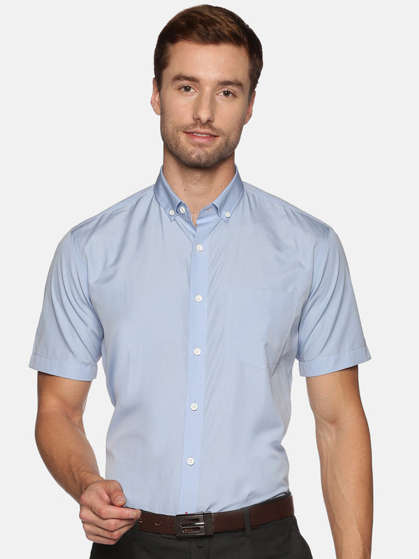 Men Blue Slim Fit Half Sleeve Cotton Formal Shirt